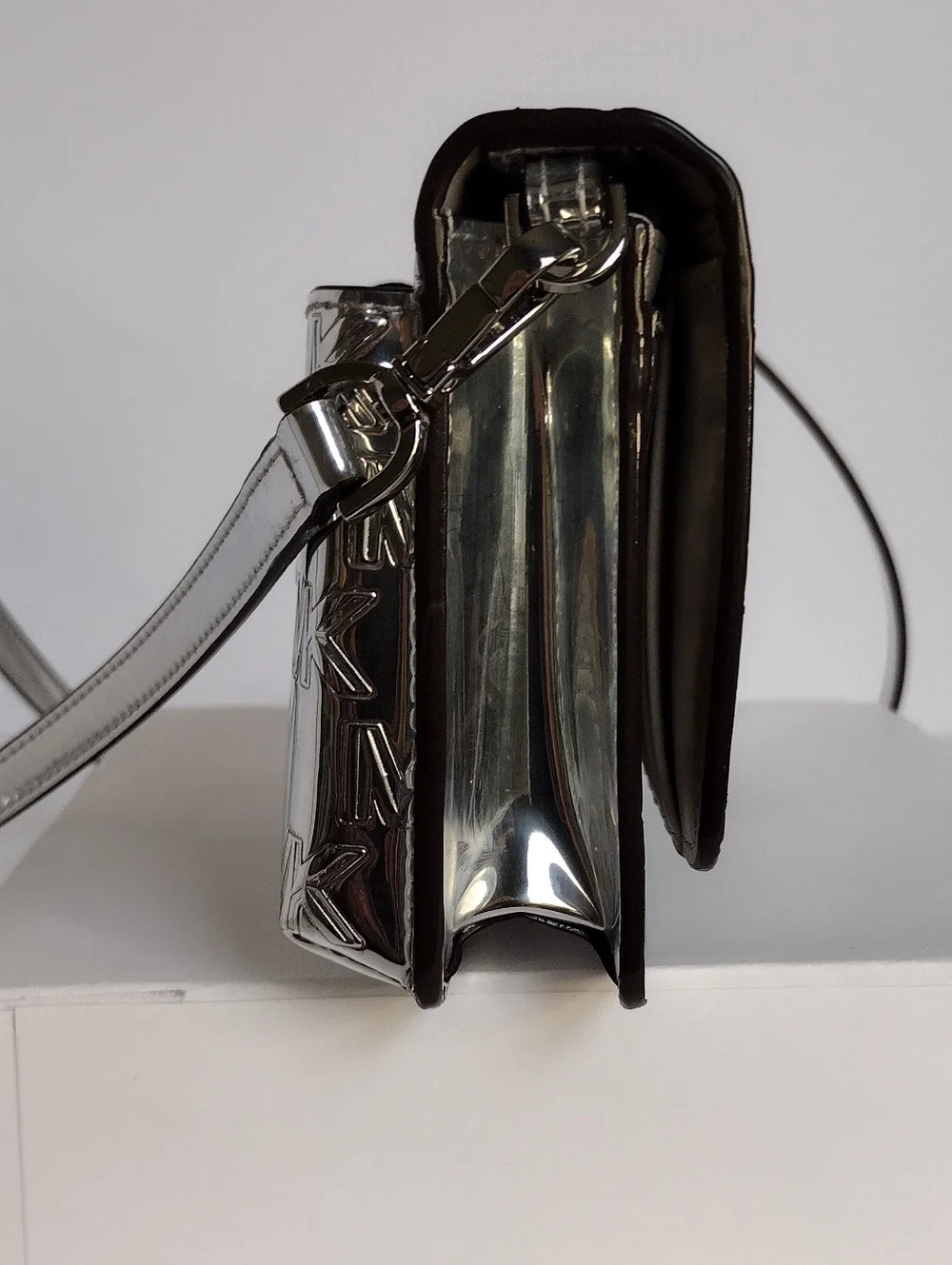 Michael Kors Metallic Silver MK Logo Crossbody - Picture 7 of 11